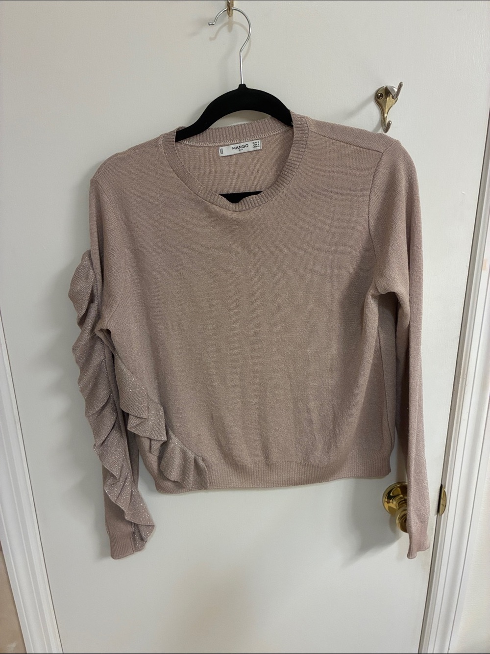 Mango Rose Ruffle-Accent Crewneck Sweater Sz S